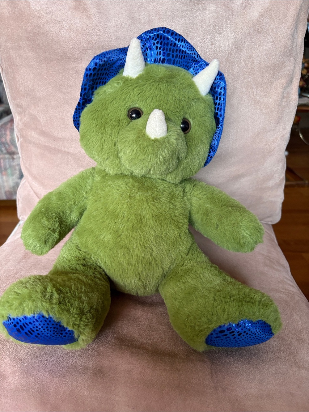 Plush Green Triceratops Reptile Toy with Blue Accent Hat - Homerbest